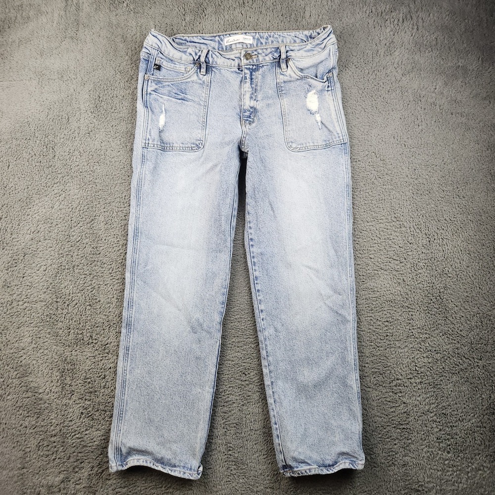 High Rise Porkchop Pocket Straight Leg Jeans Women's Size 31 Light Wash Stretch